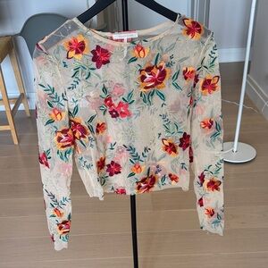 Urban Outfitters Floral Embroidered Sheer Blouse